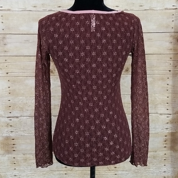 Elegant Lace V-Neck Top - Brown and Pink - Picture 6 of 7
